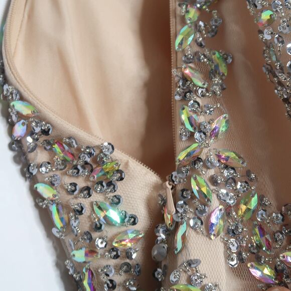 Terani Couture Dress Size 2 Silver Nude Long Trumpet Rhinestones Prom Homecoming - Picture 14 of 14